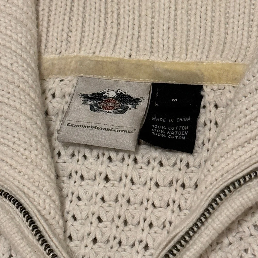 Harley Davidson Women’s Zip Up Sweater Size Medium Y2K Chunky Knit Pullover